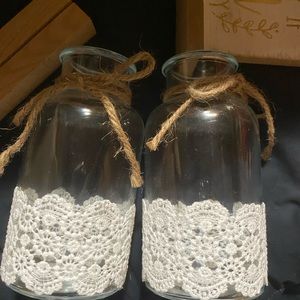 Selling 2 glass jars wedding lace